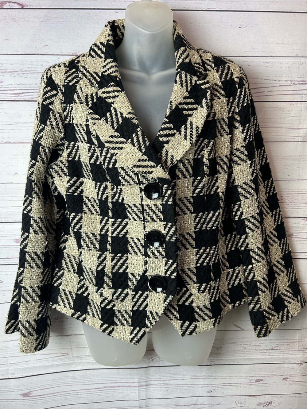 Coldwater Creek Black and Cream Plaid Blazer